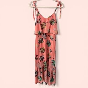 Line & Dot Pink Coral Tropical Floral Midi Dress Small
Tie Straps Vacation